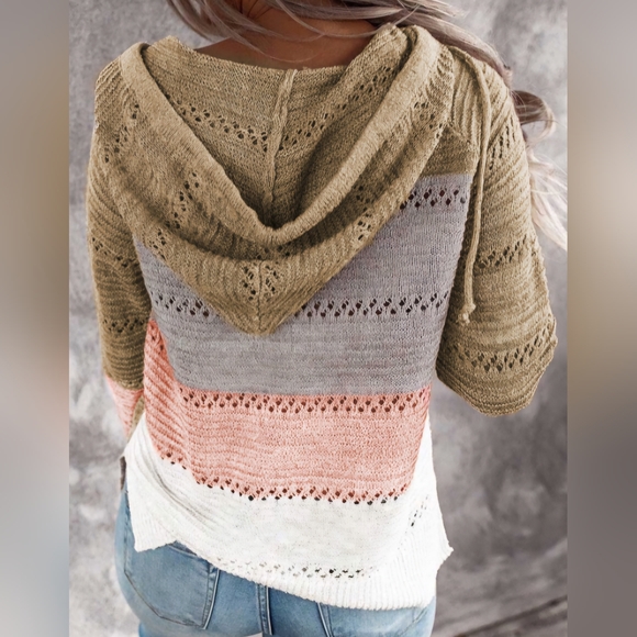 NWOT Women's Color Block Knit Hoodie Size XL - Picture 2 of 7